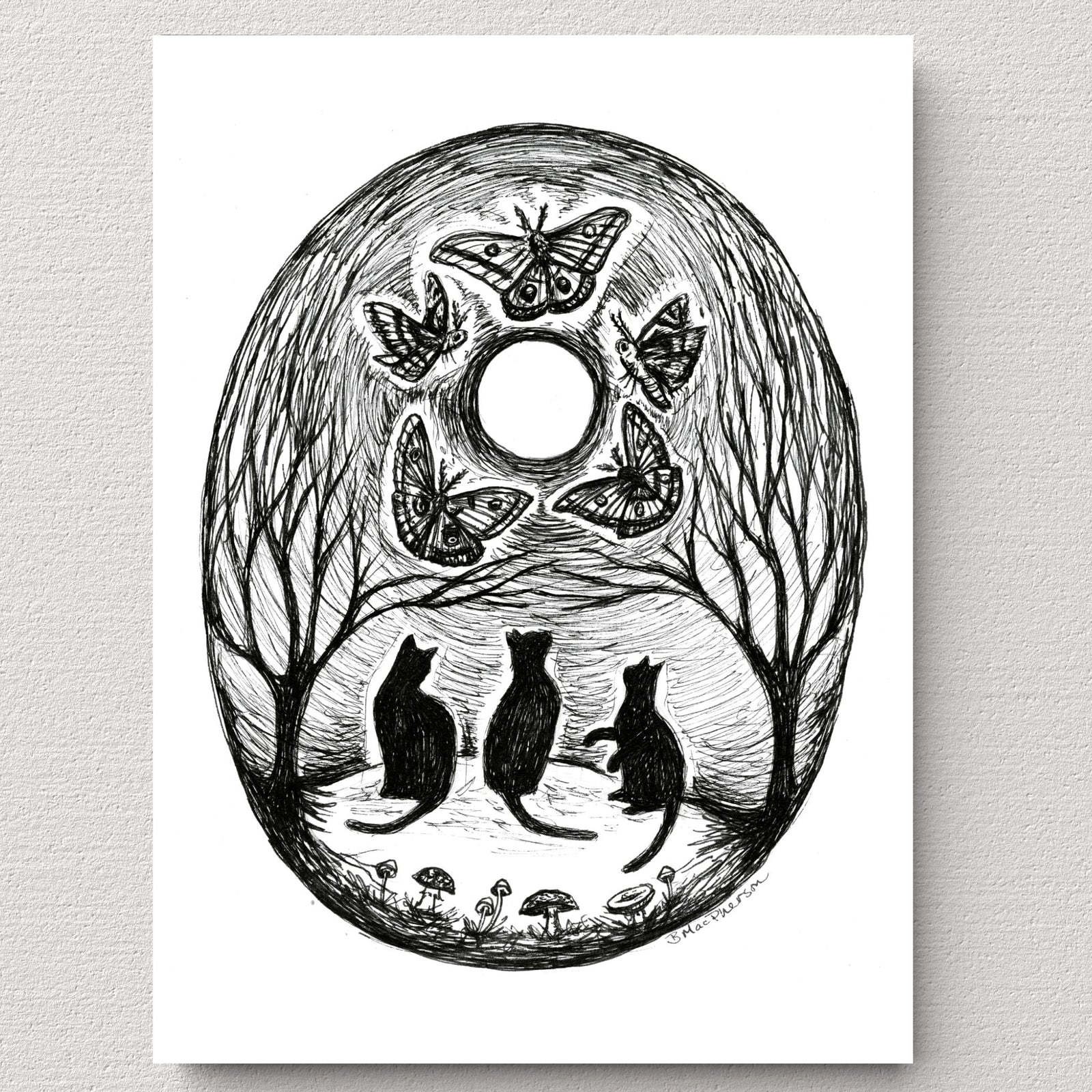 Moth Dance - Black Cat Fine Art Print