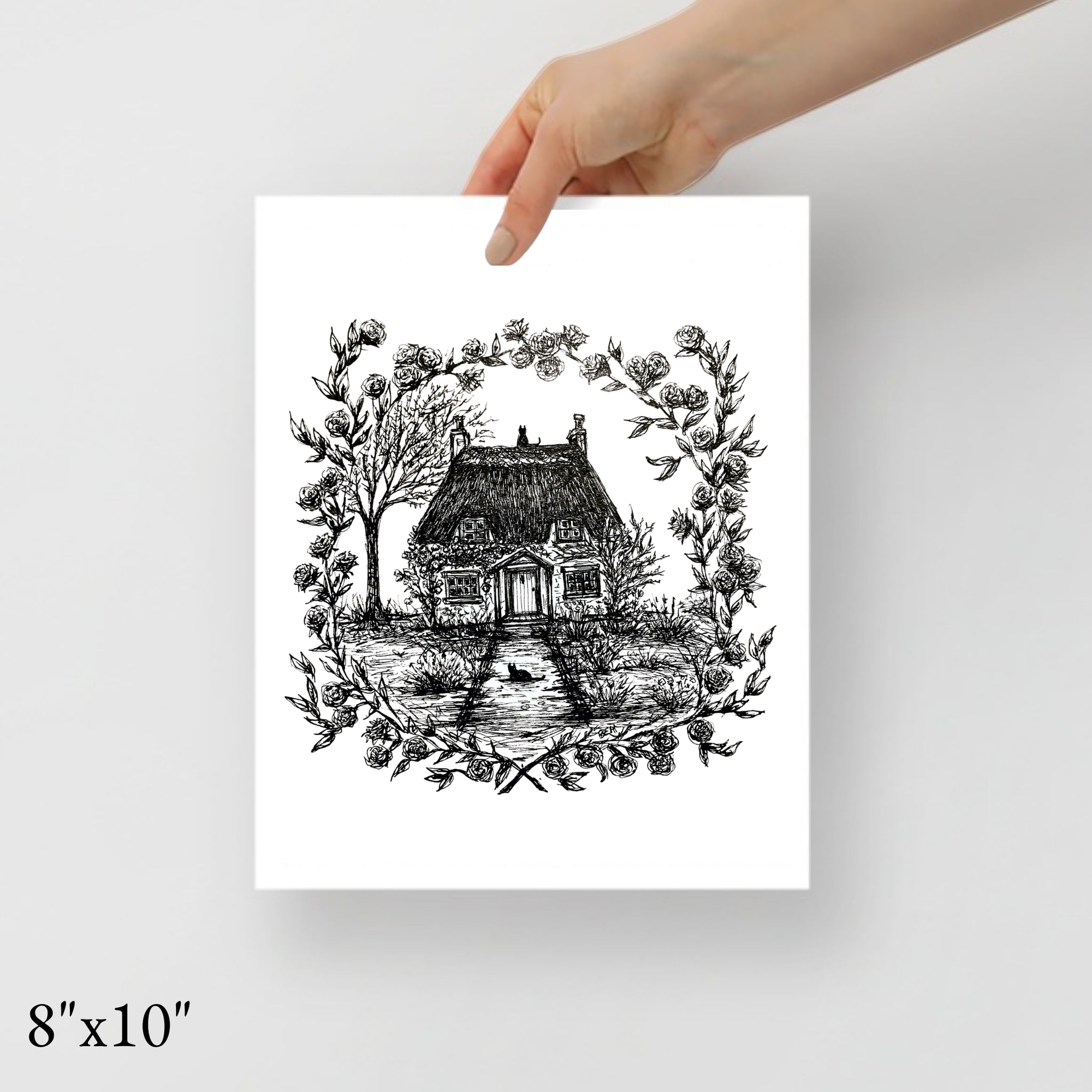 Rose Cottage - Black Cat Fine Art Print
