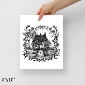 Rose Cottage - Black Cat Fine Art Print