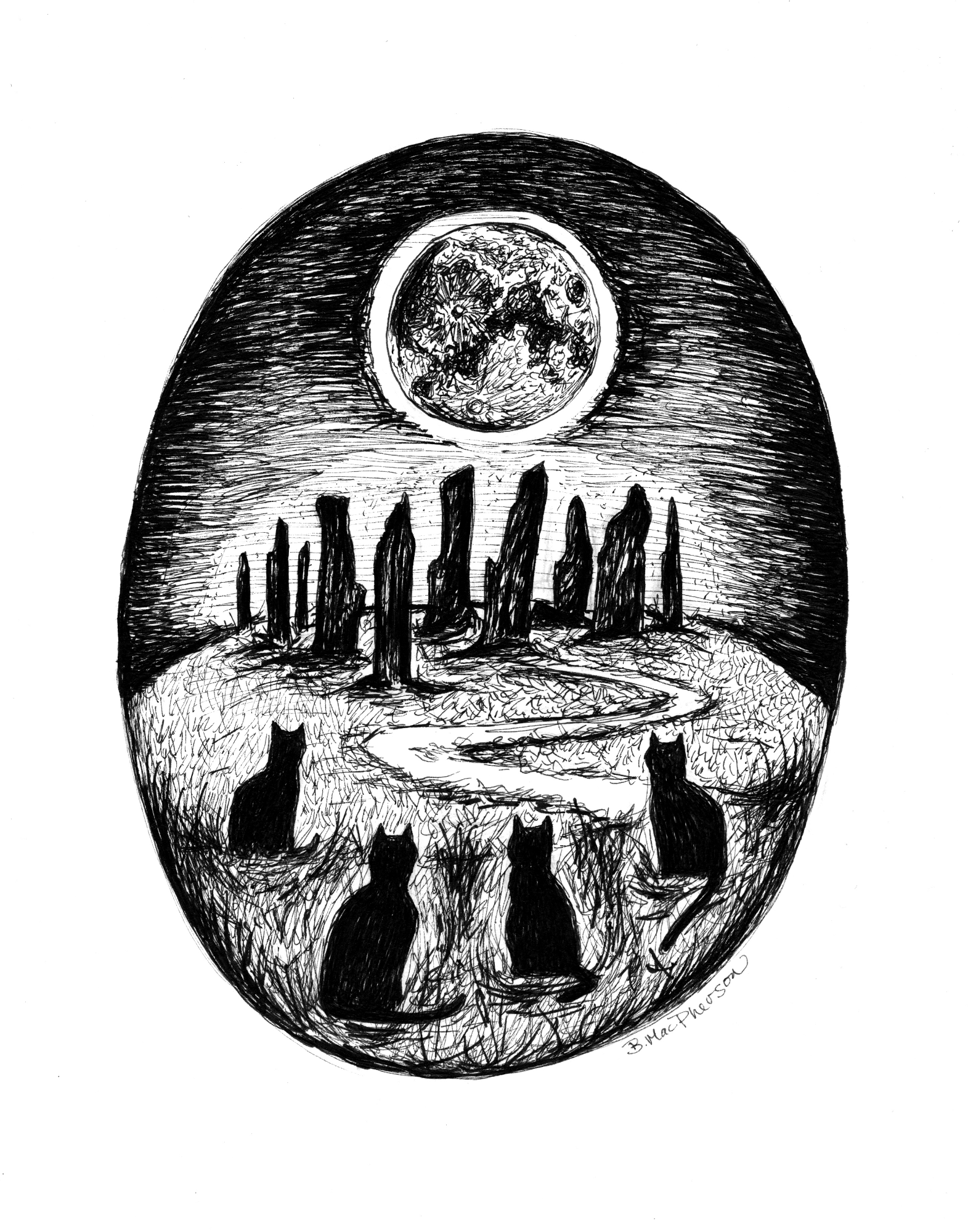 Full Moon Ritual - Black Cat Art Print