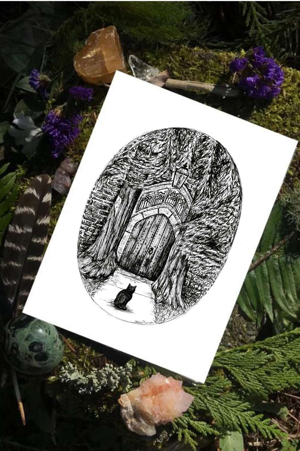 Sacred Guardian - Black Cat Art Print