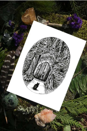 Sacred Guardian - Black Cat Art Print