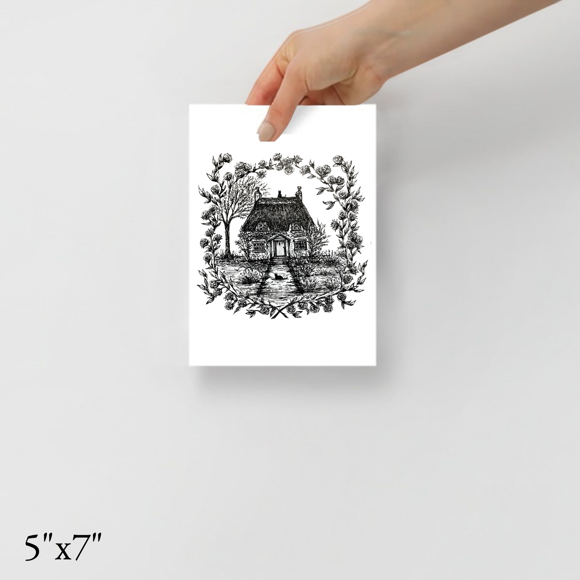 Rose Cottage - Black Cat Fine Art Print