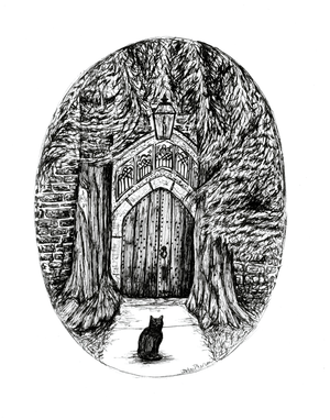 Sacred Guardian - Black Cat Art Print