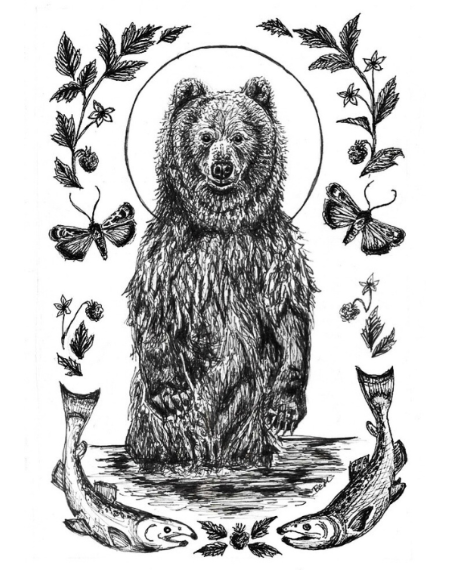 Interconnected - Bear and Salmon Fine Art Print