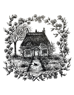 Rose Cottage - Black Cat Fine Art Print