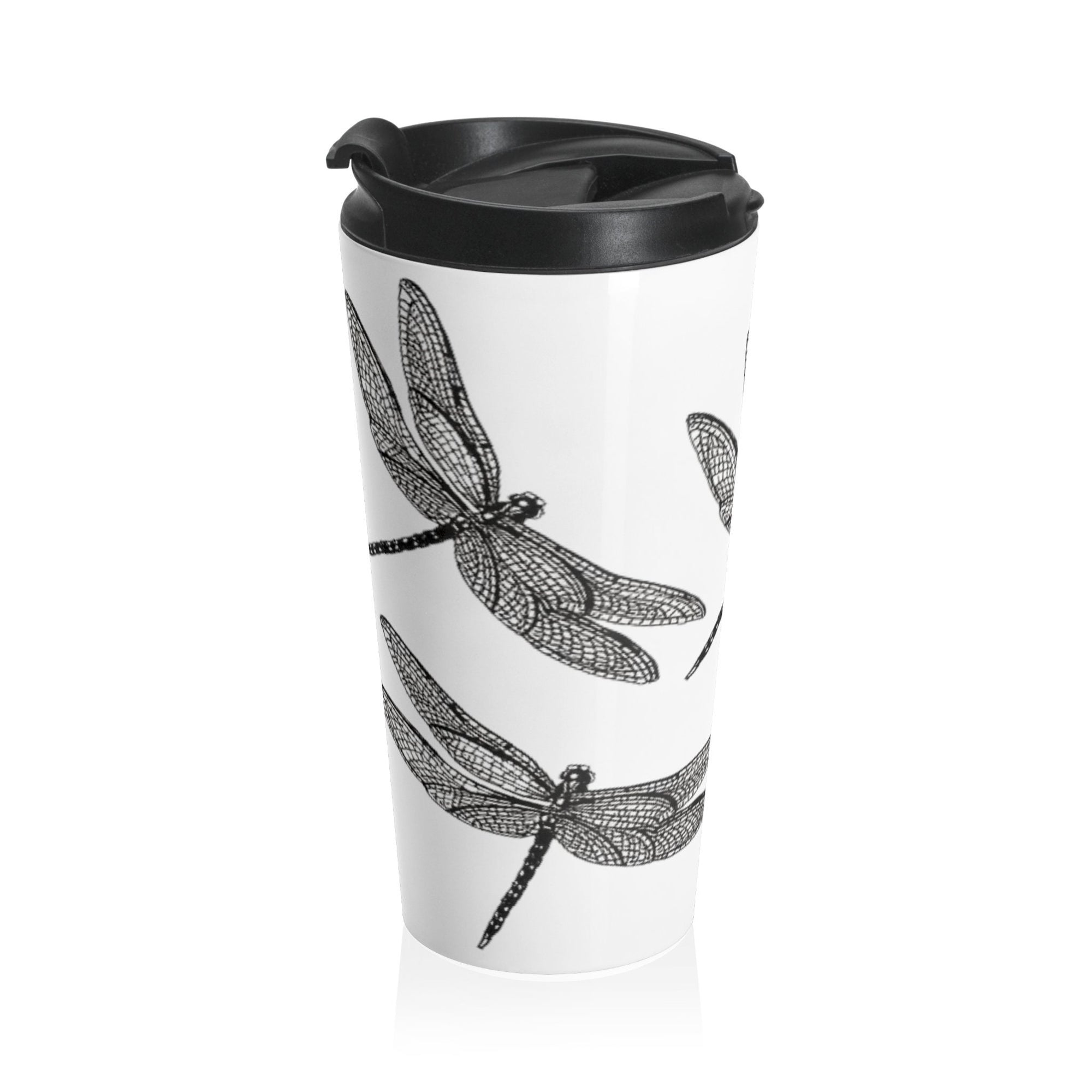 Dragonfly Travel Mug - Black & White Illustrated Travel Cup