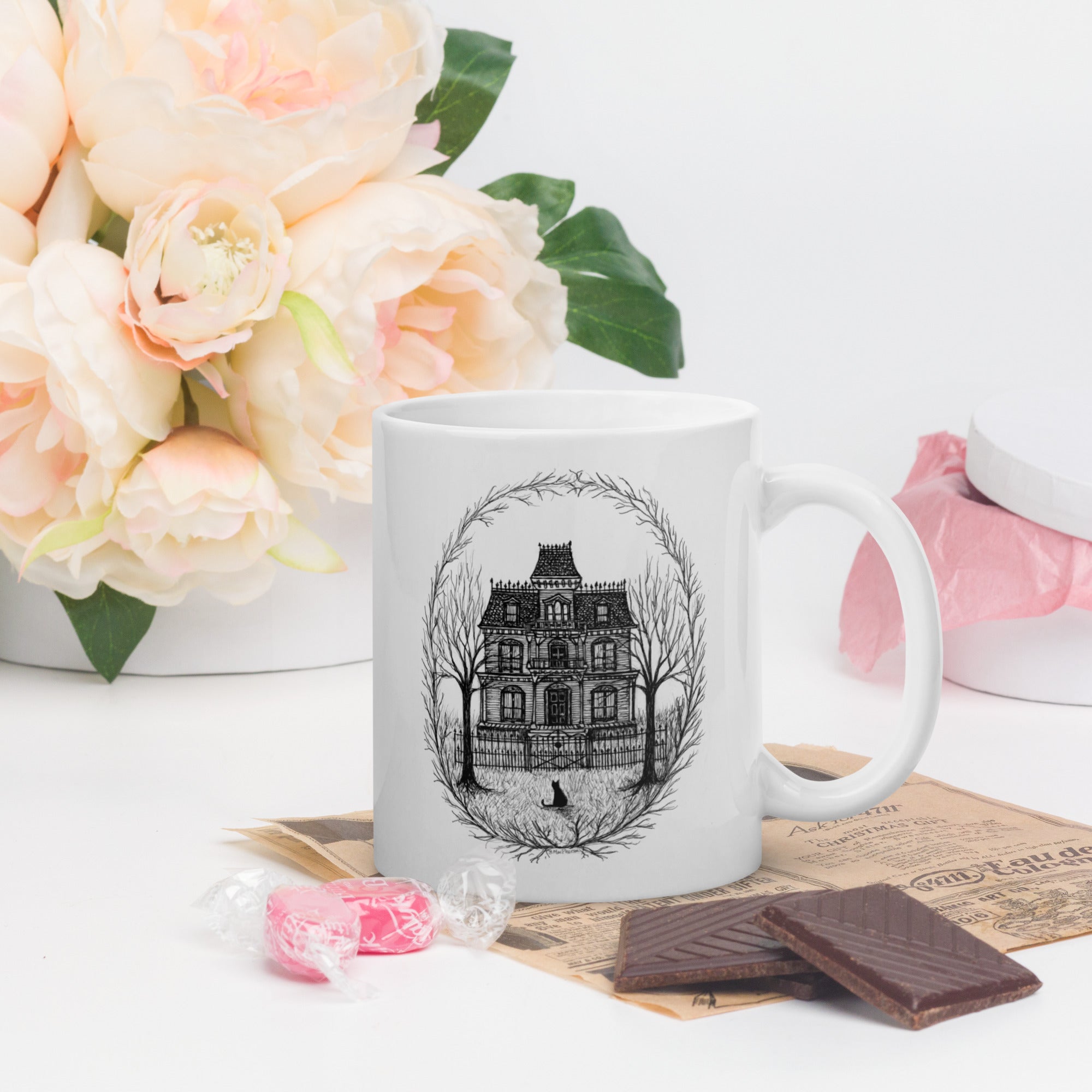 Black Cat & Victorian House Mug